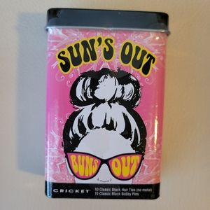NWT ~ Sun's Out Buns Out Tin w/Hair Ties & Bobby Pins ~ Cute Stocking Stuffer!